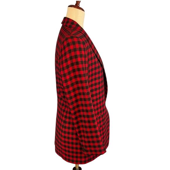 Jones New York Vintage 90's Houndstooth Blazer Red Black Single Button Petite 8 - Picture 4 of 6